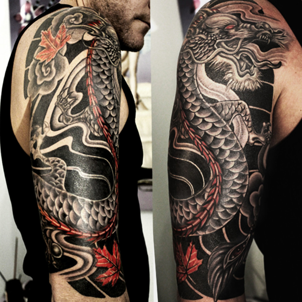 Japanese Dragon Half Sleeve Cover Up - Tattoo Abyss Montreal