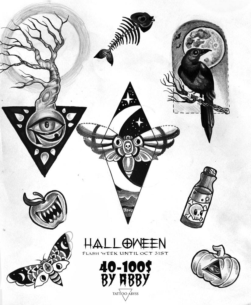 Tattoo Flash Sheet Halloween Photographic Print for Sale by Caseychaotic   Redbubble