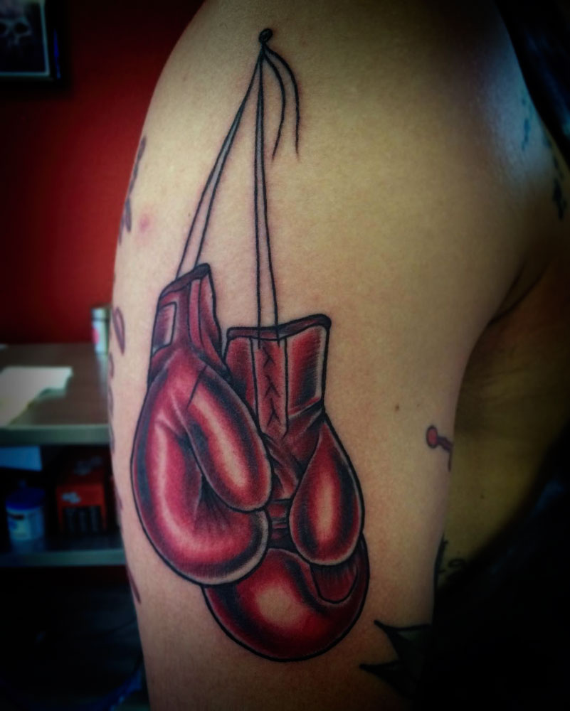 Boxing gloves by Trent at Addictions Tat2 of Fargo ND  buddy tats with  gym friends  rtattoo