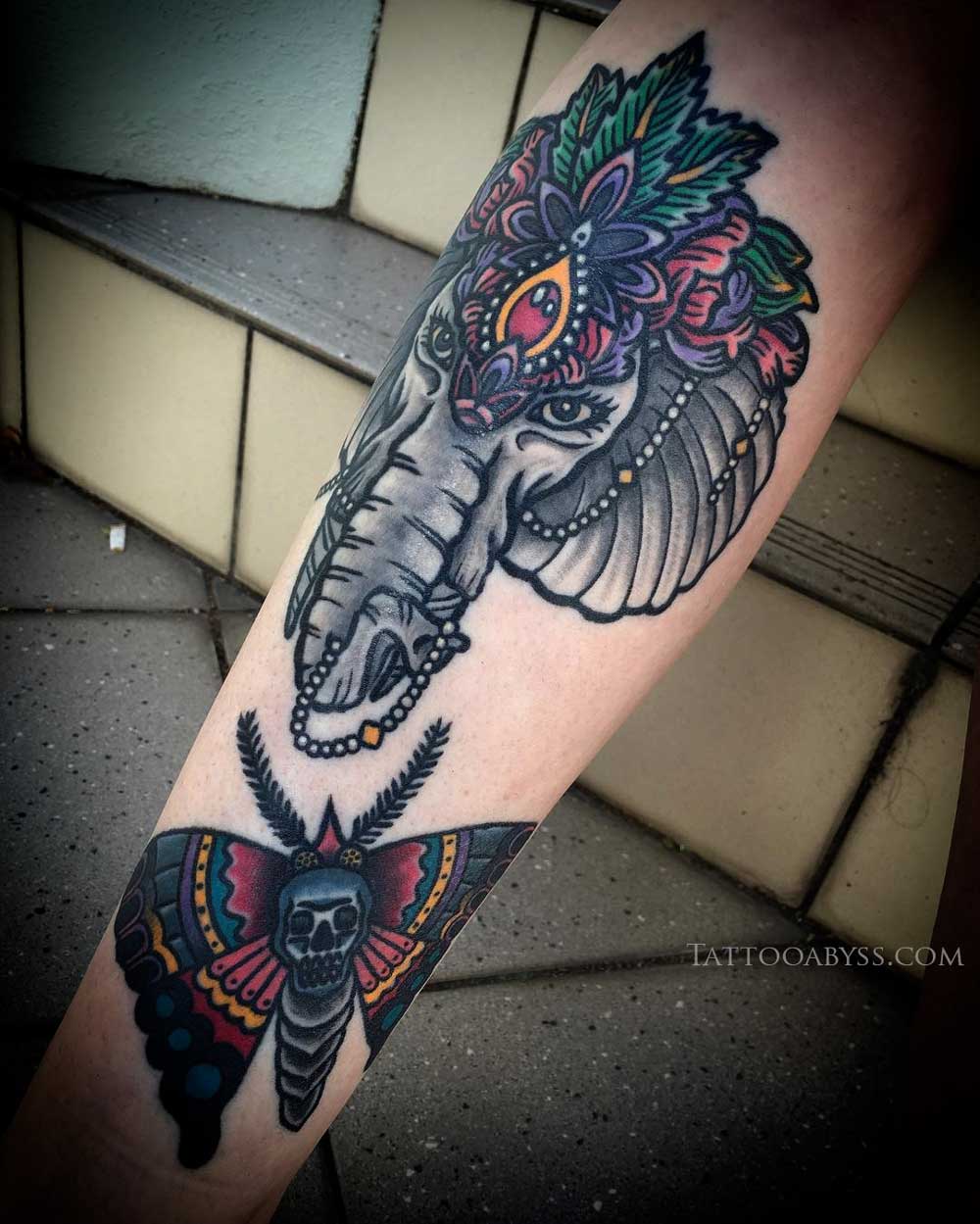 Neo-trad elephant by @double_h_tattoos #mtsshubter #mantratattoo #elephant  #neotraditional #sunflowertattoo #coloradotattoo #coloradoart ... |  Instagram