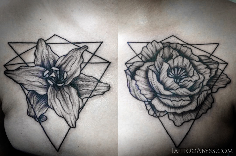 Geometric flower tattoo with intricate thin-line design on Craiyon