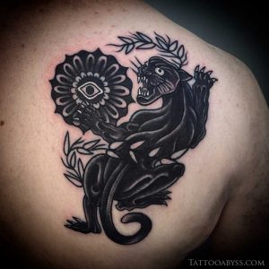 panther-flower-traditional-tattoo-abyss