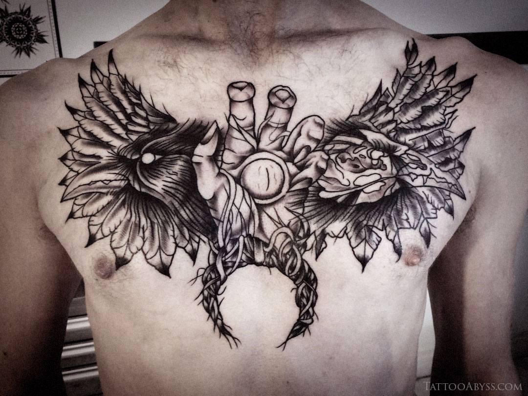 done by @KnefelTattoo at @chybatytattoo Katowice, PL #oldschooltattoo  #oldlines #traditionaltattoo #boldtattoo #vin… | Cool chest tattoos, Chest  tattoo, Crow tattoo