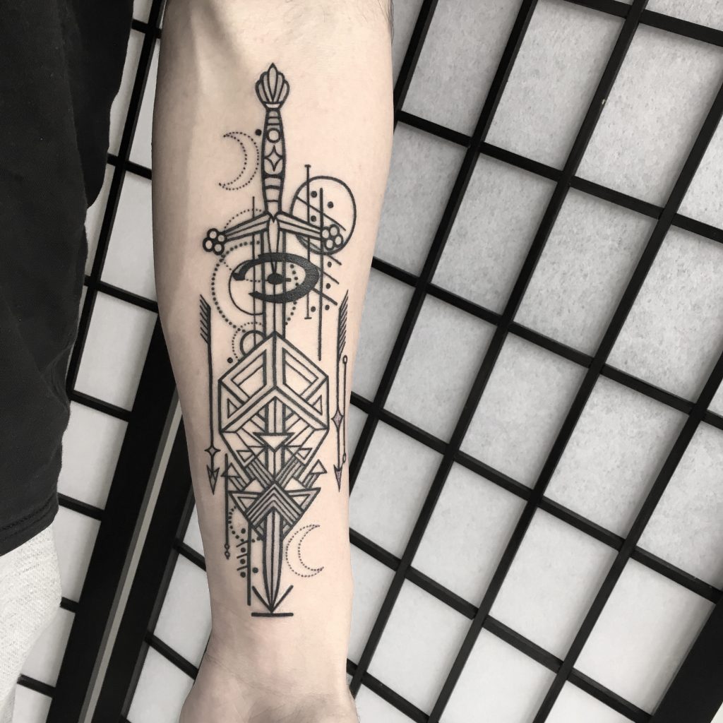 Abstract Geometric Sword Tattoo Abyss.