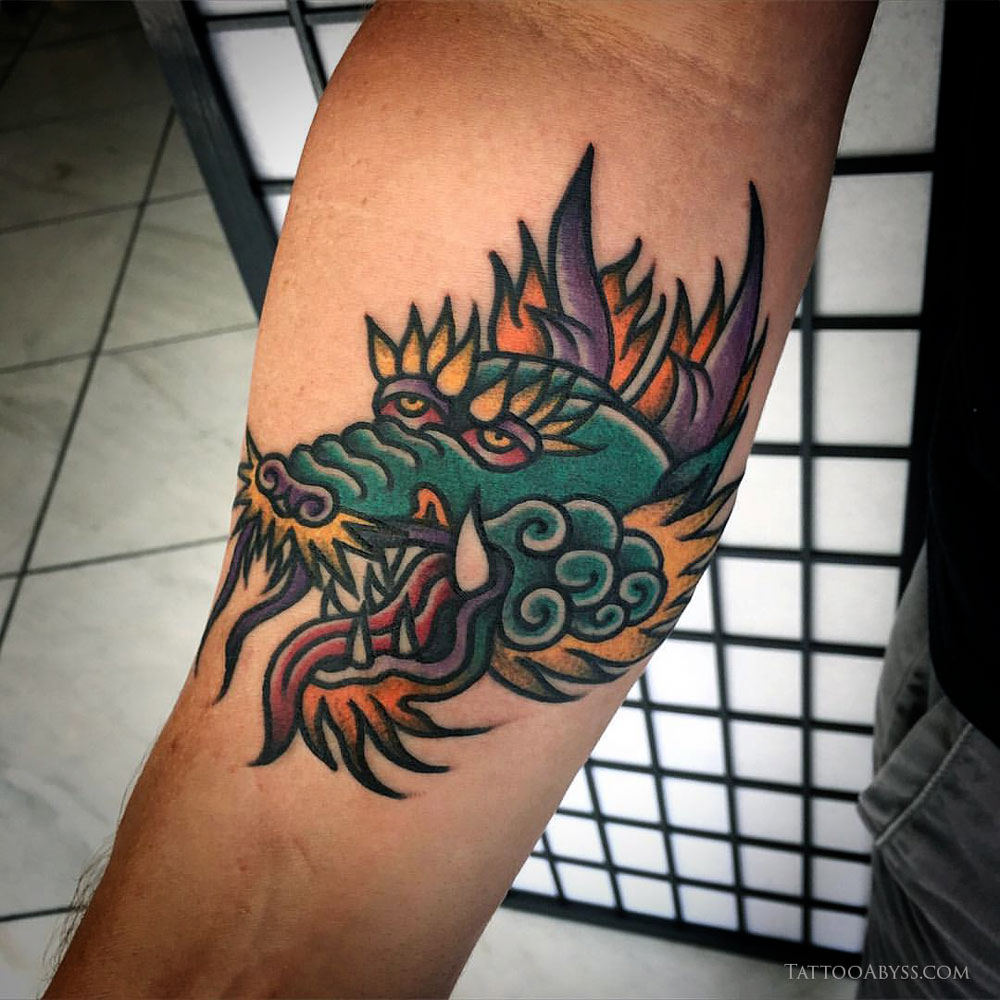 Traditional Dragon Head Tattoo Abyss Montreal