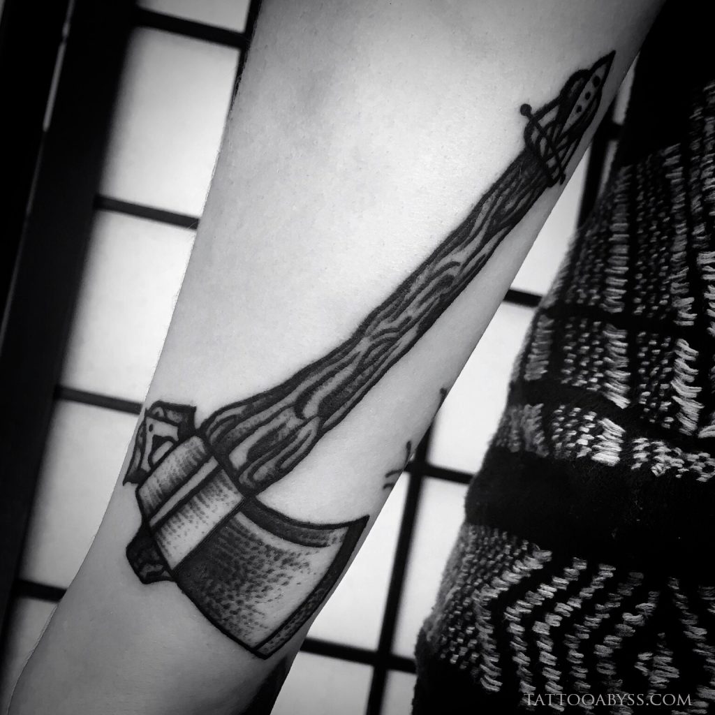 Blackwork axe tattoo by Smutek  Tattoogridnet