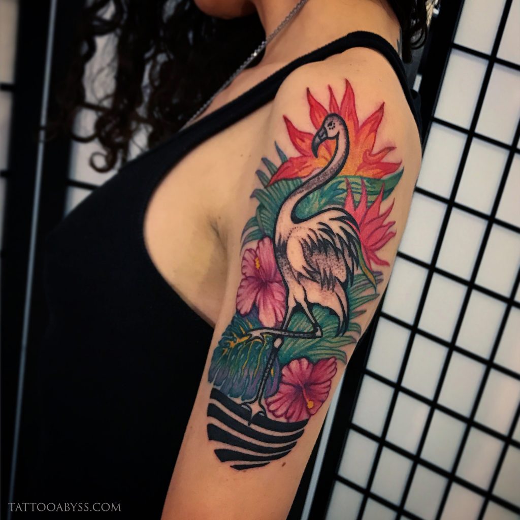 tatouage de flamant rose de la nouvelle école