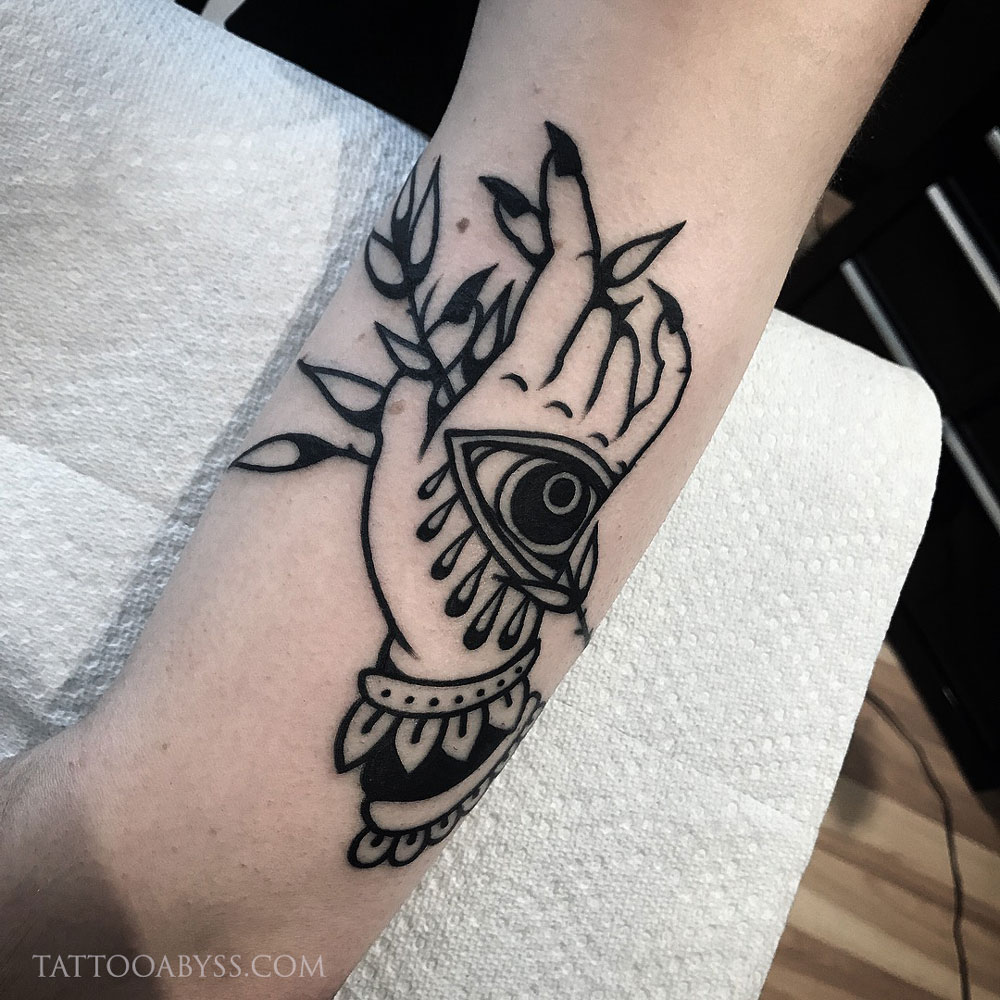 Mourning Hand with Eye  Tattoo Abyss Montreal