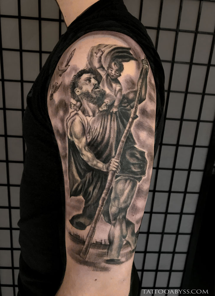 Saint Christopher done by Abby at Tattoo Abyss in Montreal. 
