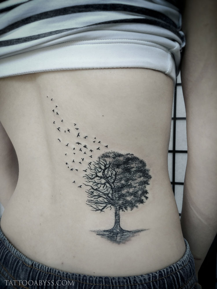 Tree and Birds Tattoo Idea