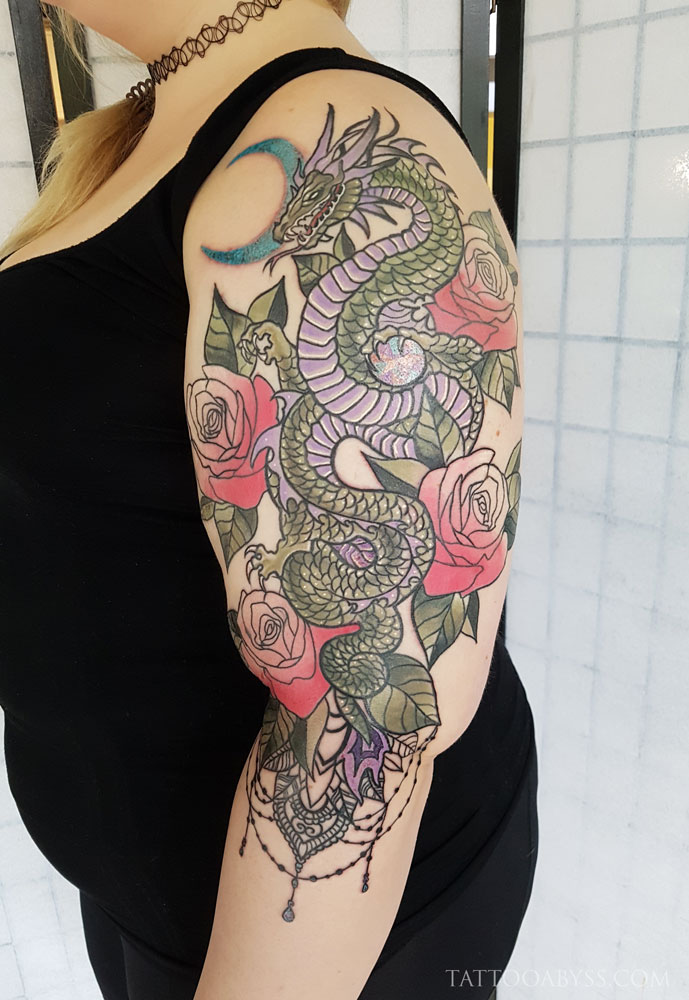 dragons and roses tattoos