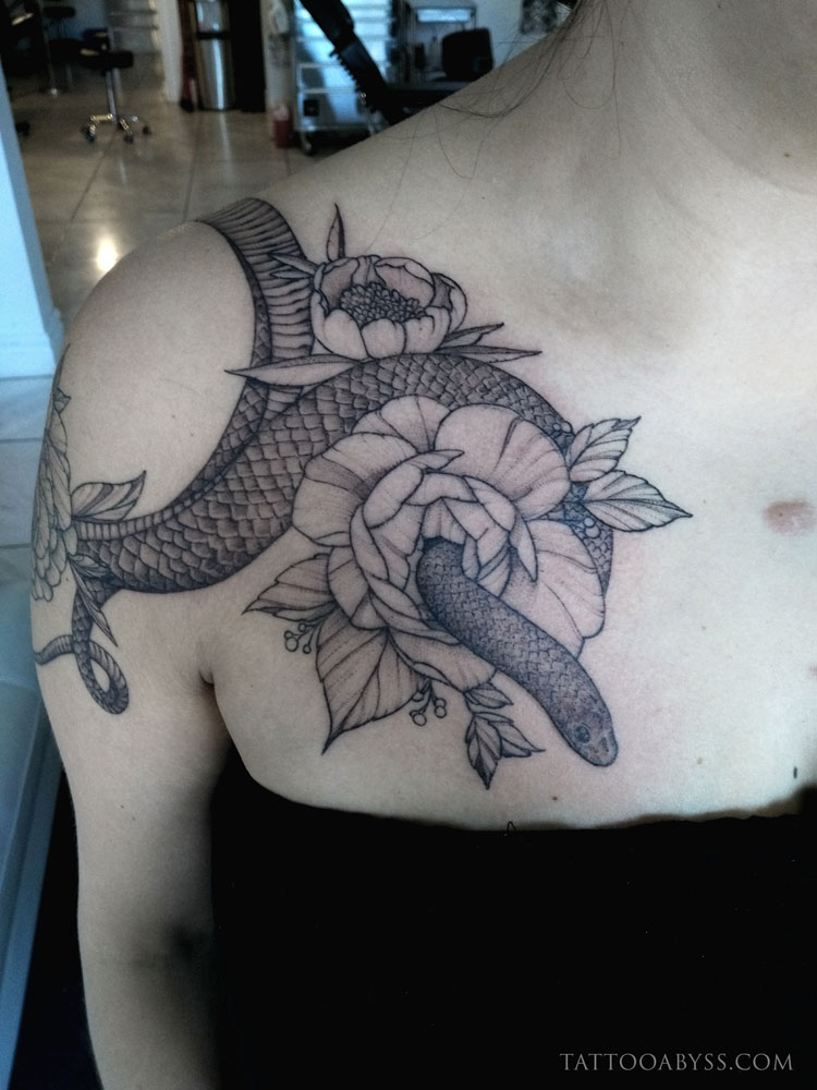 Shoulder Arm Snake Tattoo by Bloody Art