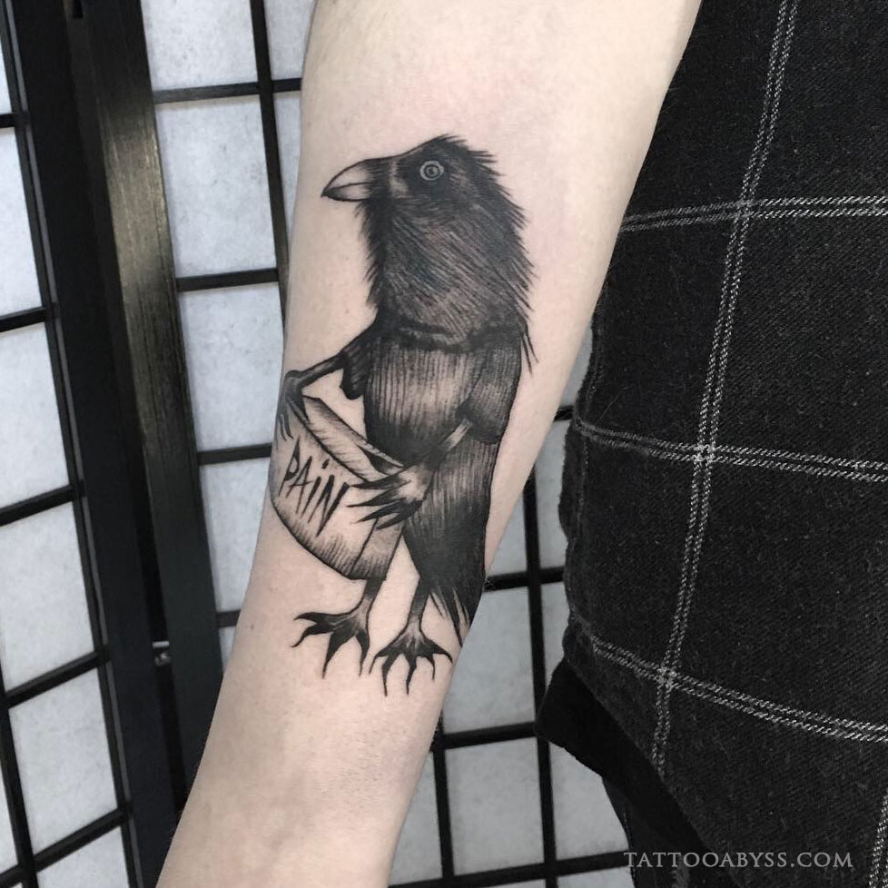 Blackwork Crow Tattoo Design – Tattoos Wizard Designs