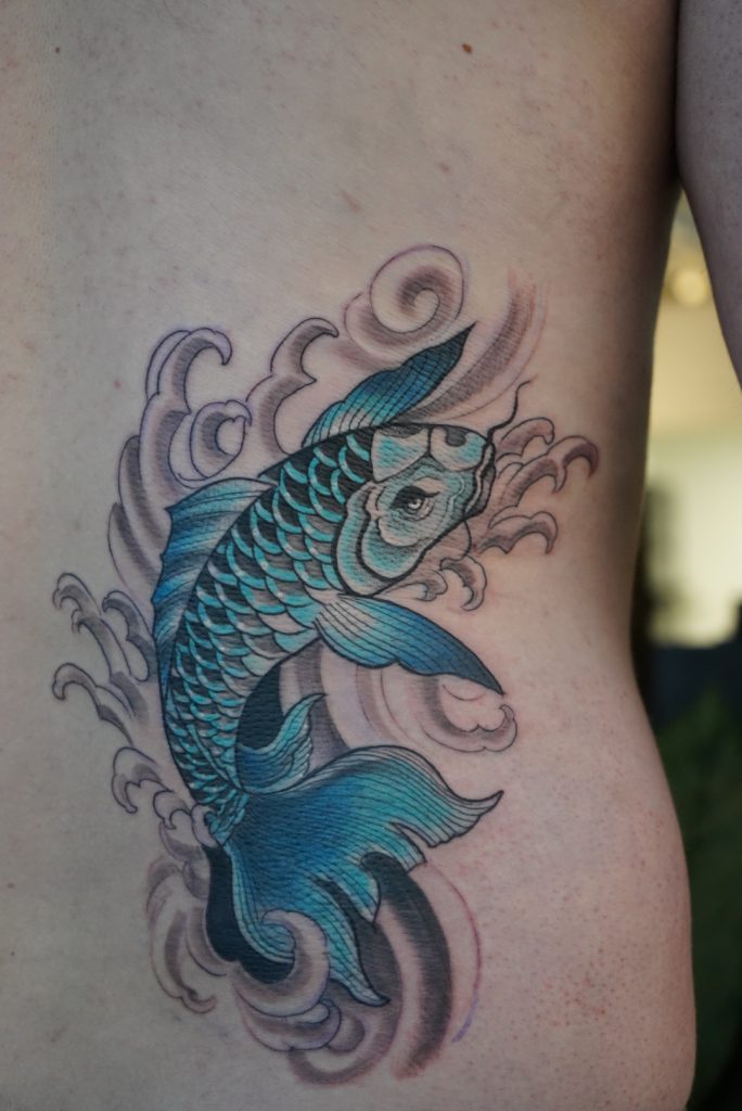 Blue Koi Fish Tattoo - Tattoo Abyss Montreal