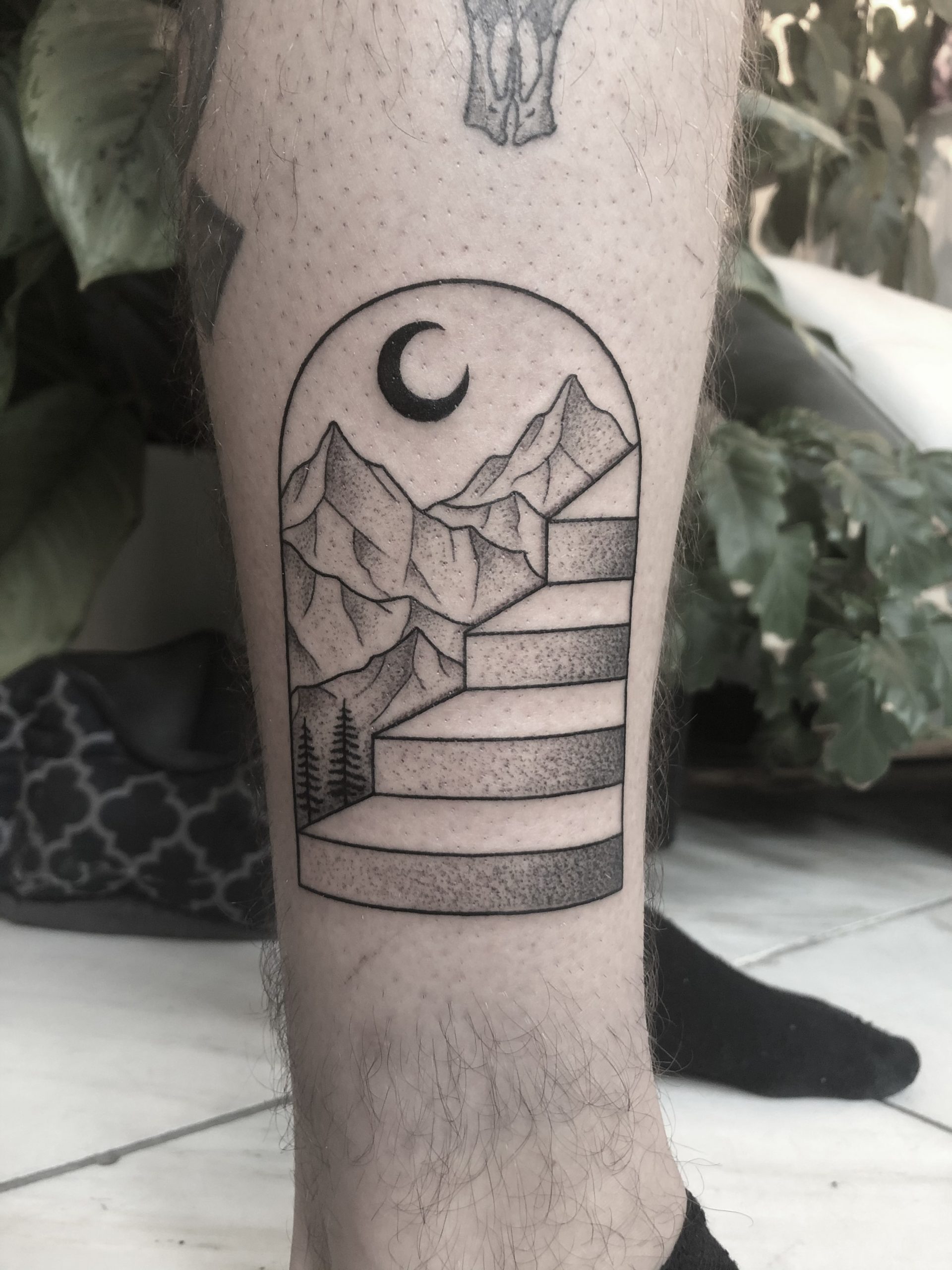 stairway-mountain-crescent-moon-tattoo
