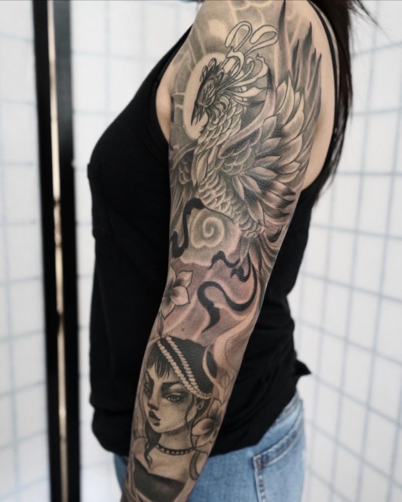 First Tattoo finished  Phoenix Half Sleeve wLotus addon by David  Hoang  Chronic Ink Toronto Canada  rtattoos