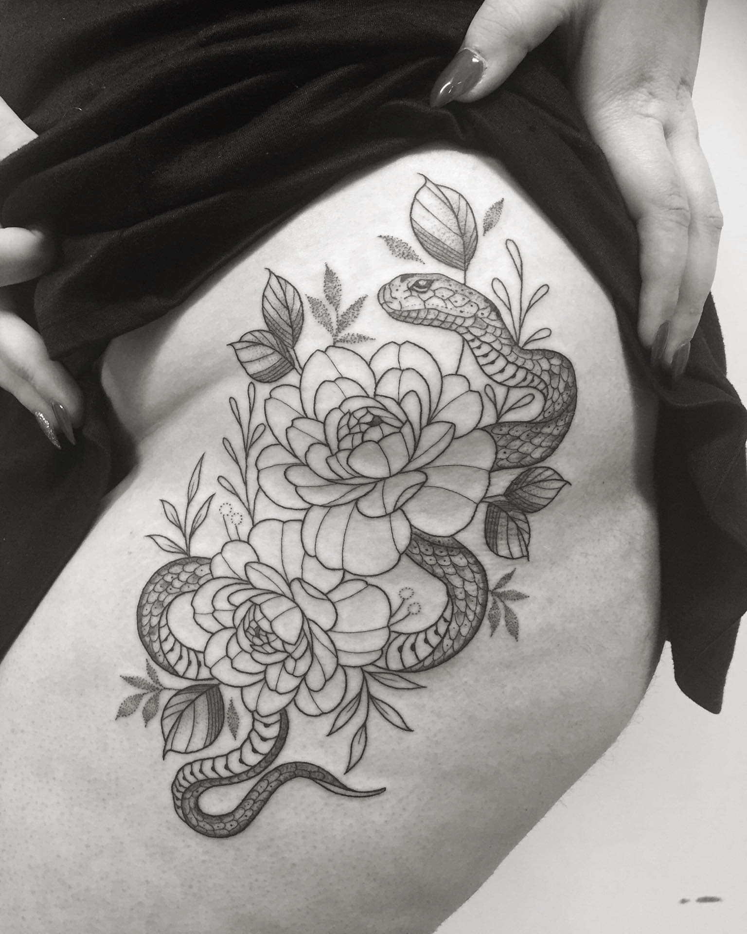 snake-with-flowers-tattoo