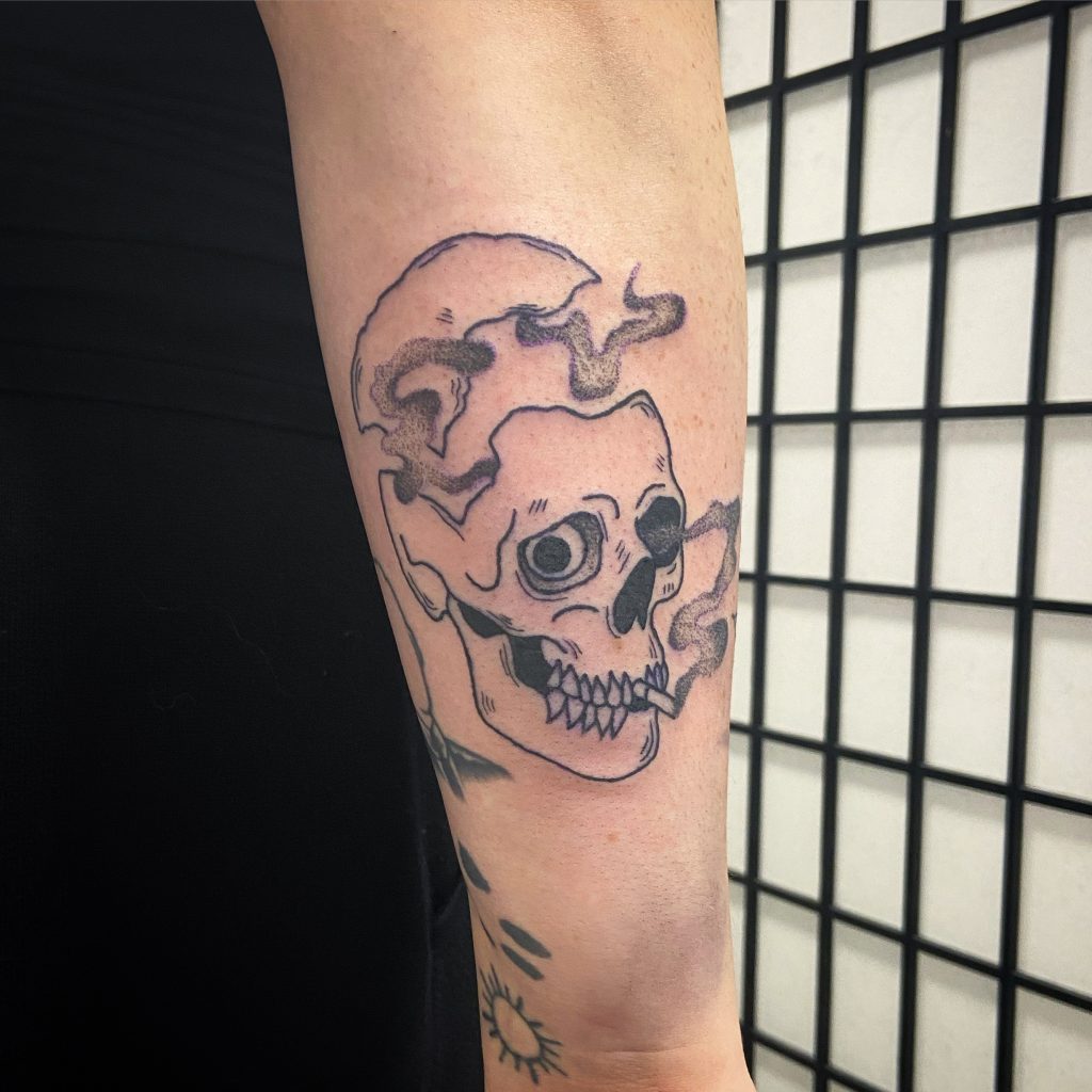 Smoking Skull Tattoo by Brandon Mull TattooNOW