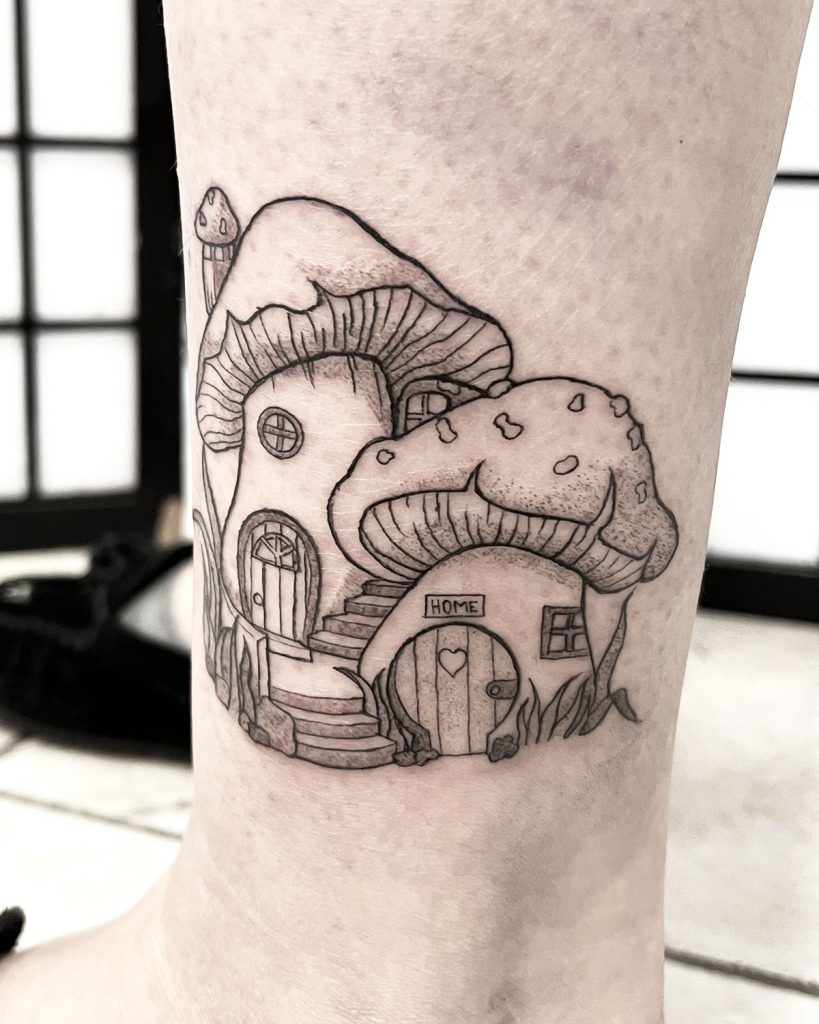 Mushroom Castle done by Andrew Klebba at Grand Blvd Tattoo Co in Detroit   rtattoos