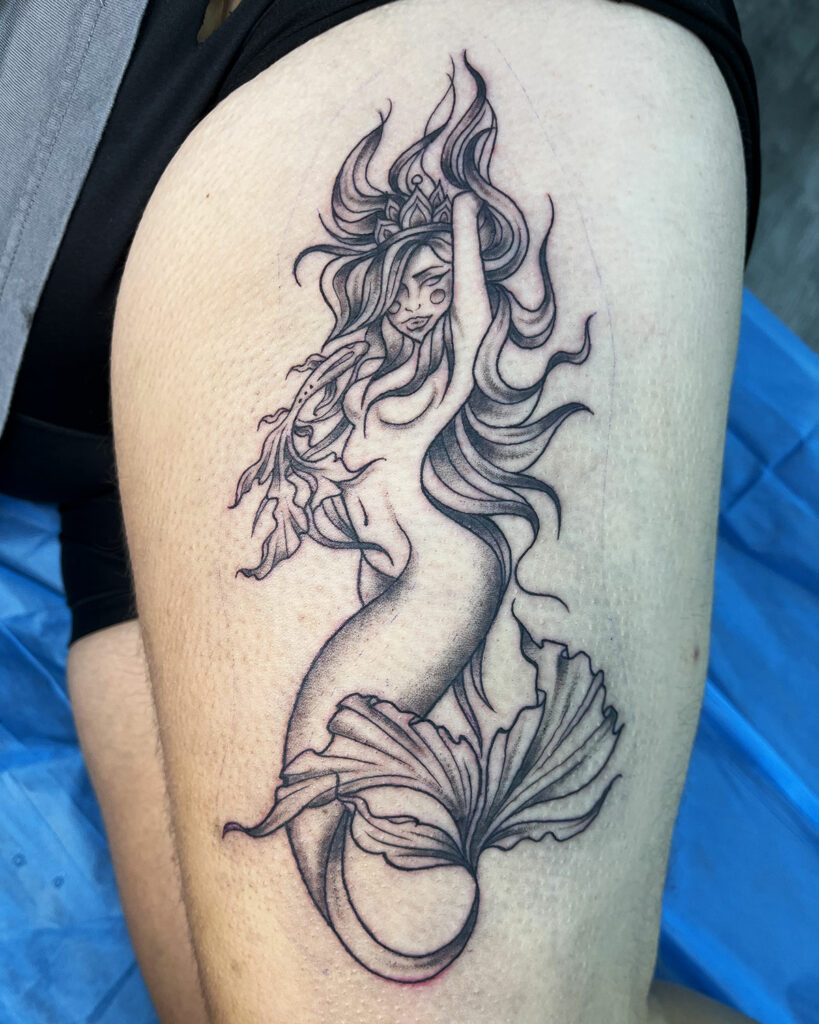 Paola.tattoo - Lovely mermaid request for Guilhem. Thanks again! . . . # mermaidtattoo #mermaid #tattoo #tattoos #leuventattoo #leuventraditional  #oldschooltattoo #oldschoolleuven #mermaids #mermaidhair #blackwork  #mermaidtail #siren #traditionaltattoo ...